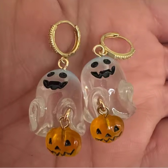 Halloween Ghost Pumpkin Trick or Treat Earrings - Picture 7 of 9